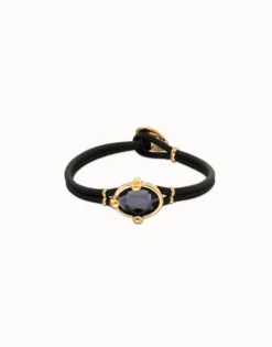 Leather bracelet with faceted black oval crystal
