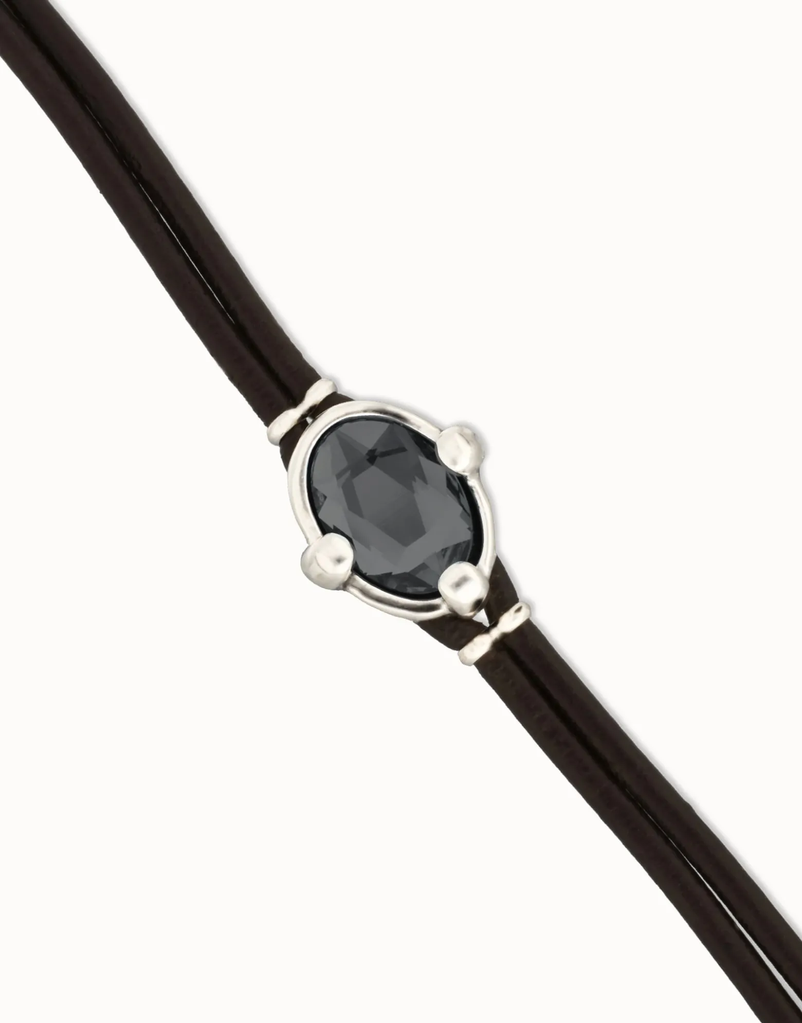 Leather bracelet with faceted black oval crystal