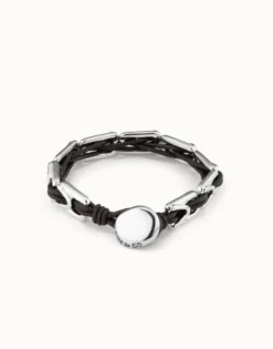 Leather bracelet with rectangular links