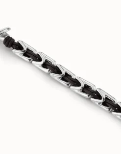 Leather bracelet with rectangular links
