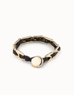 Leather bracelet with rectangular links