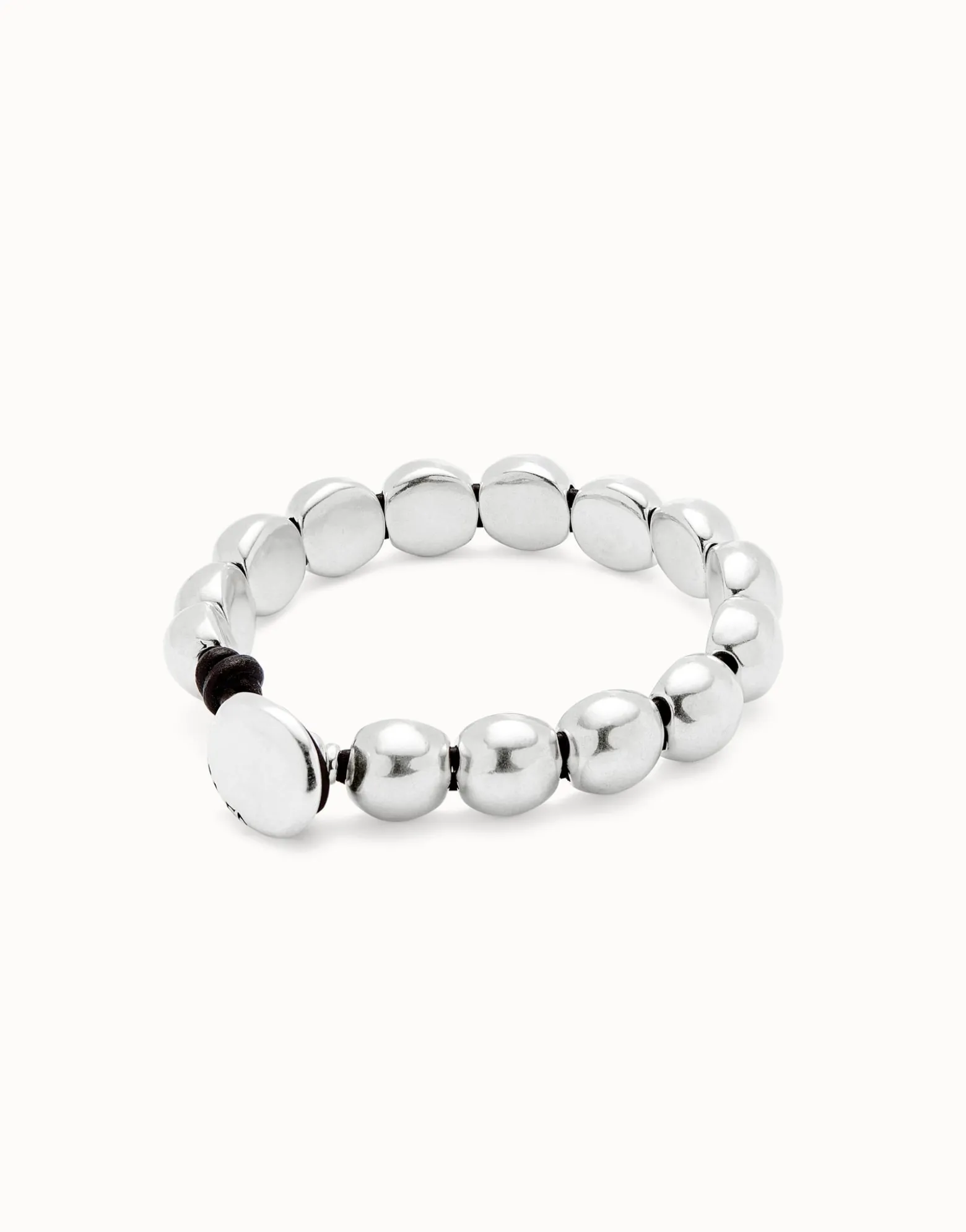 Leather bracelet with small round beads
