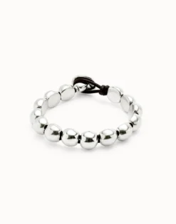 Leather bracelet with small round beads