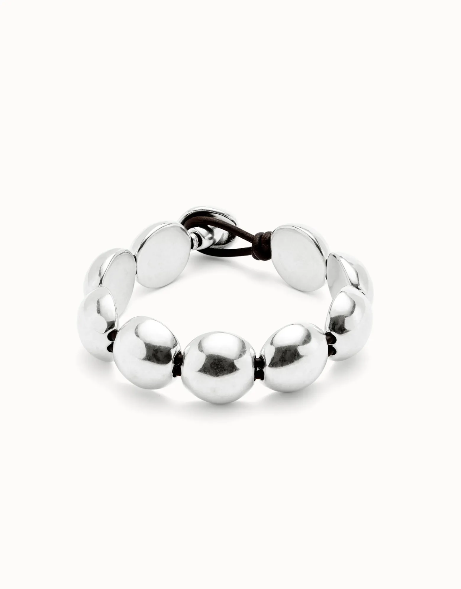 Leather bracelet with small round beads