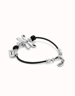 Leather bracelet with sterling silver-plated dragonfly