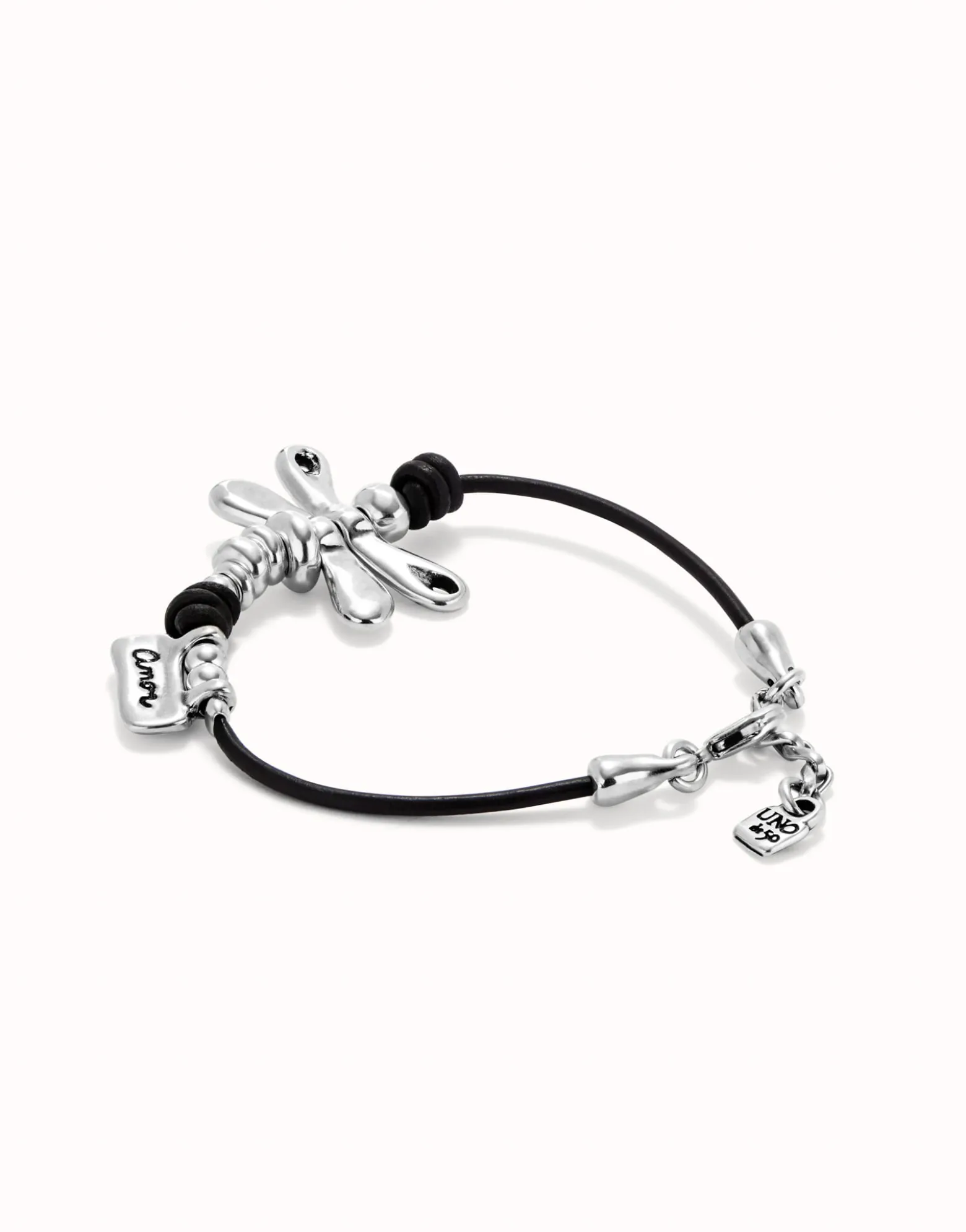 Leather bracelet with sterling silver-plated dragonfly