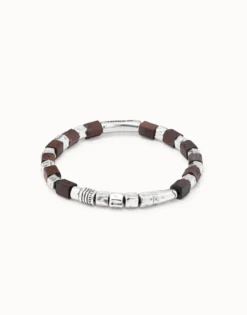 Leather bracelet with wooden beads
