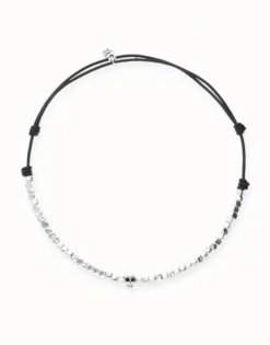 Leather necklace with beads and skull detail