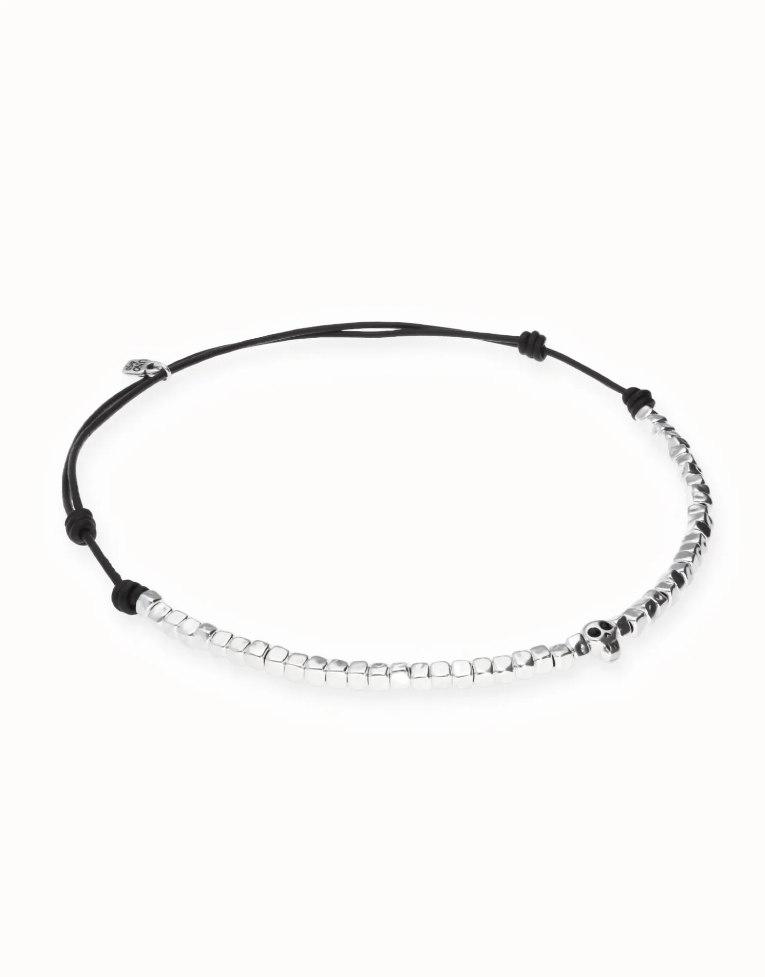 Leather necklace with beads and skull detail