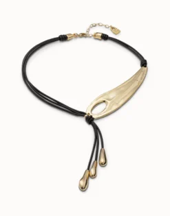 Leather necklace with fringes with drops