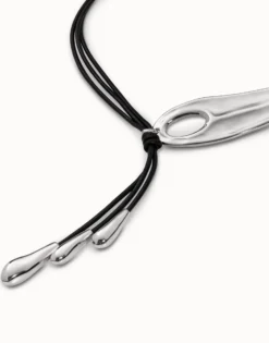 Leather necklace with fringes with drops