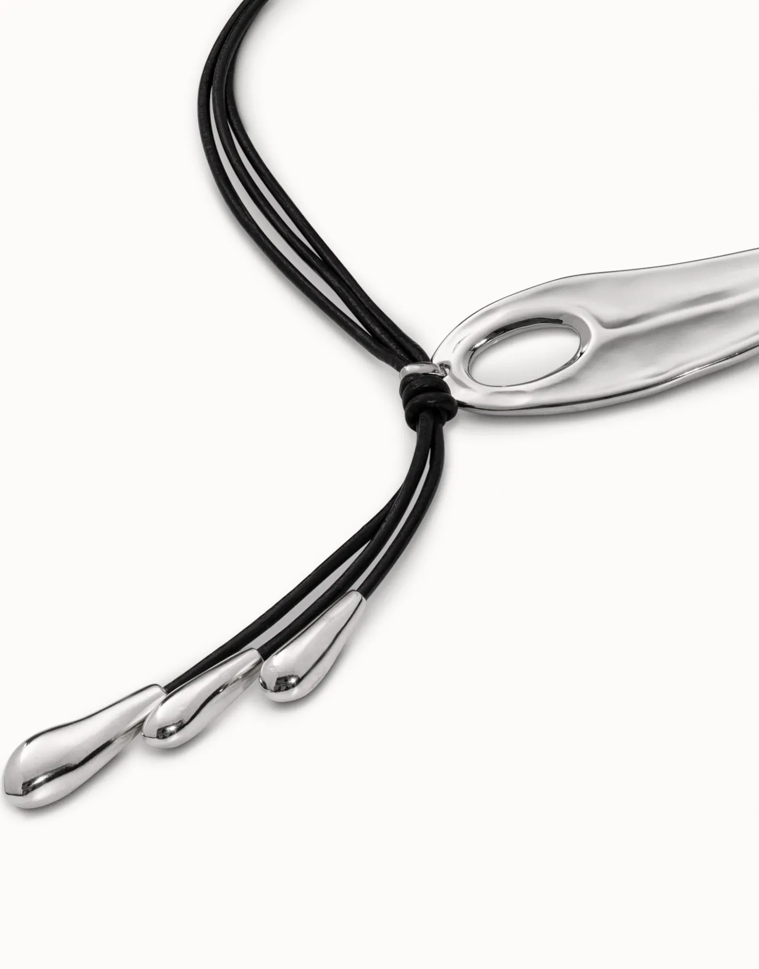 Leather necklace with fringes with drops