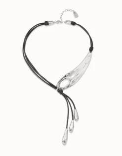 Leather necklace with fringes with drops