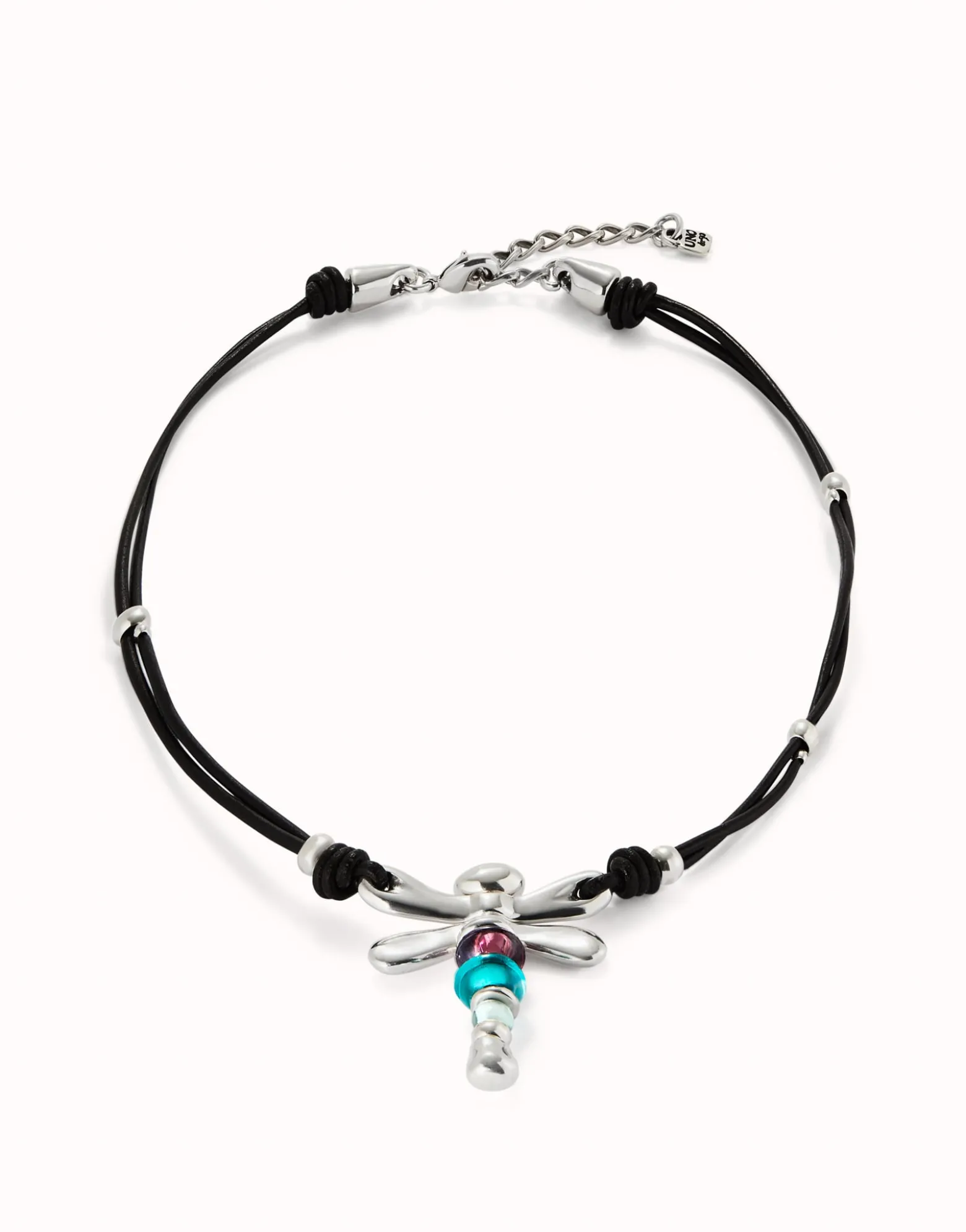 Leather pendant necklace with dragonfly