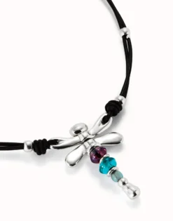 Leather pendant necklace with dragonfly