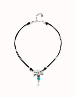 Leather pendant necklace with dragonfly