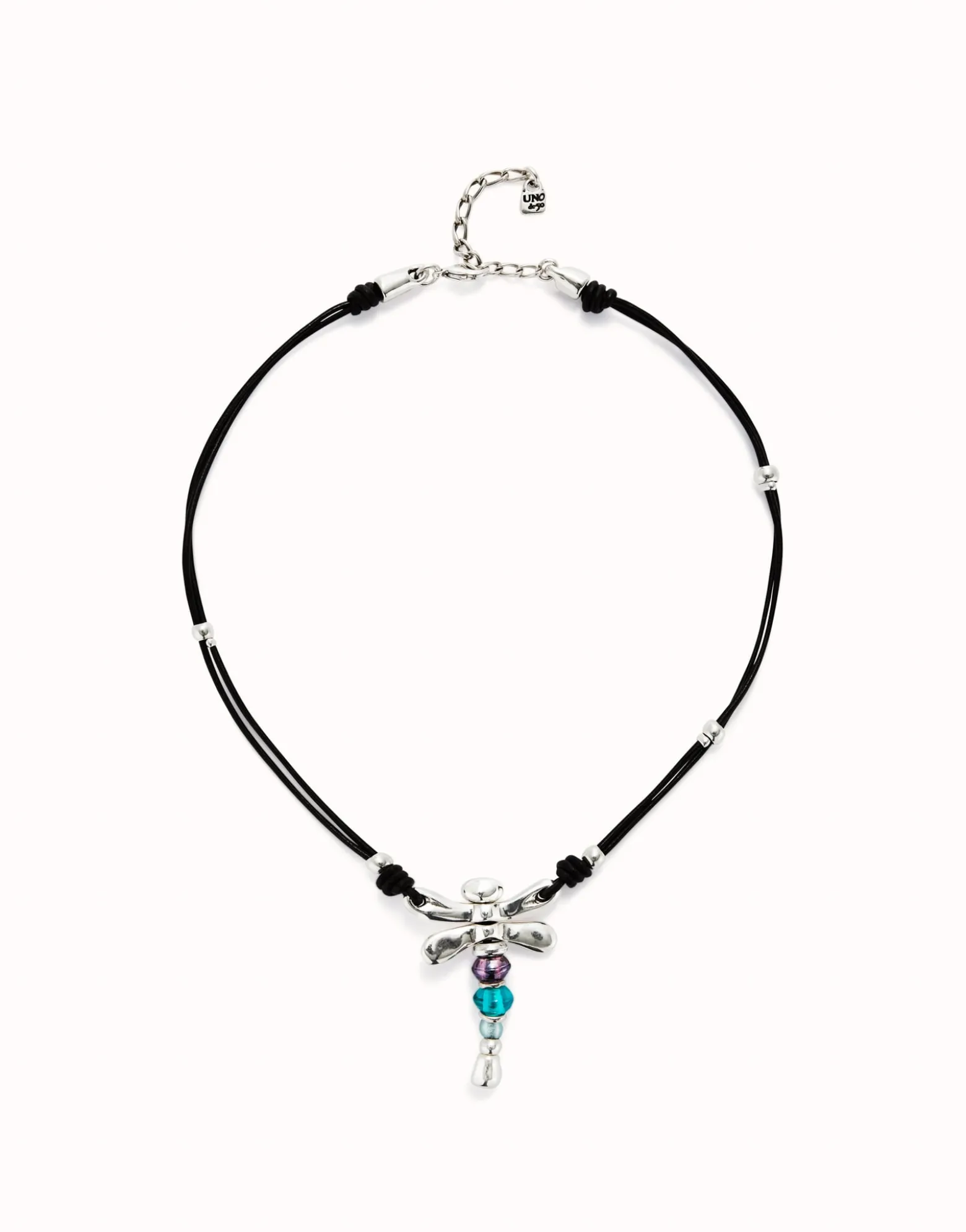 Leather pendant necklace with dragonfly