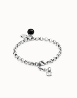 Link chain bracelet with heart charm and murano glass