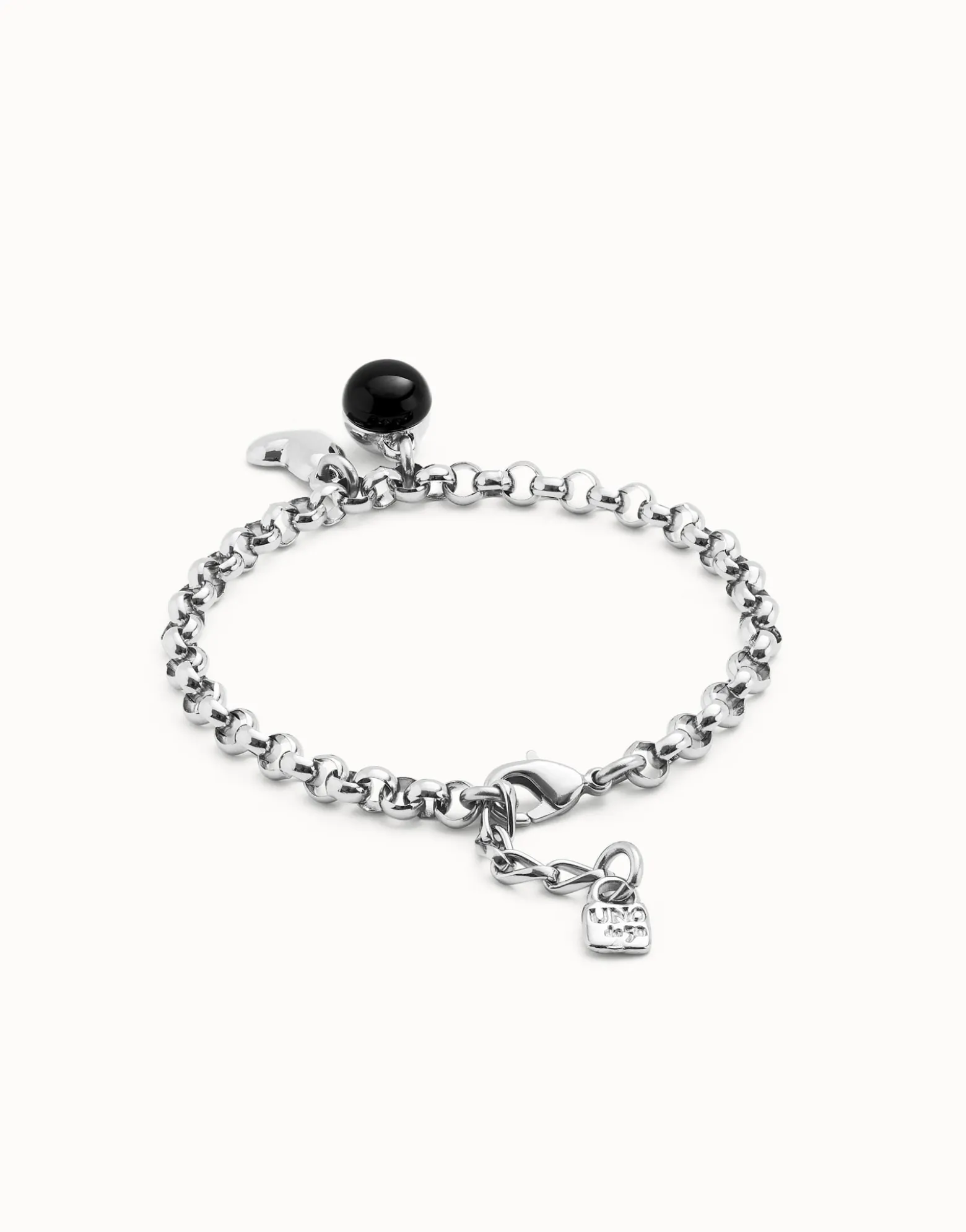 Link chain bracelet with heart charm and murano glass