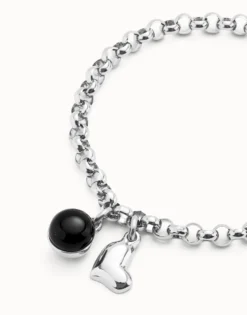 Link chain bracelet with heart charm and murano glass