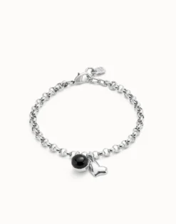 Link chain bracelet with heart charm and murano glass
