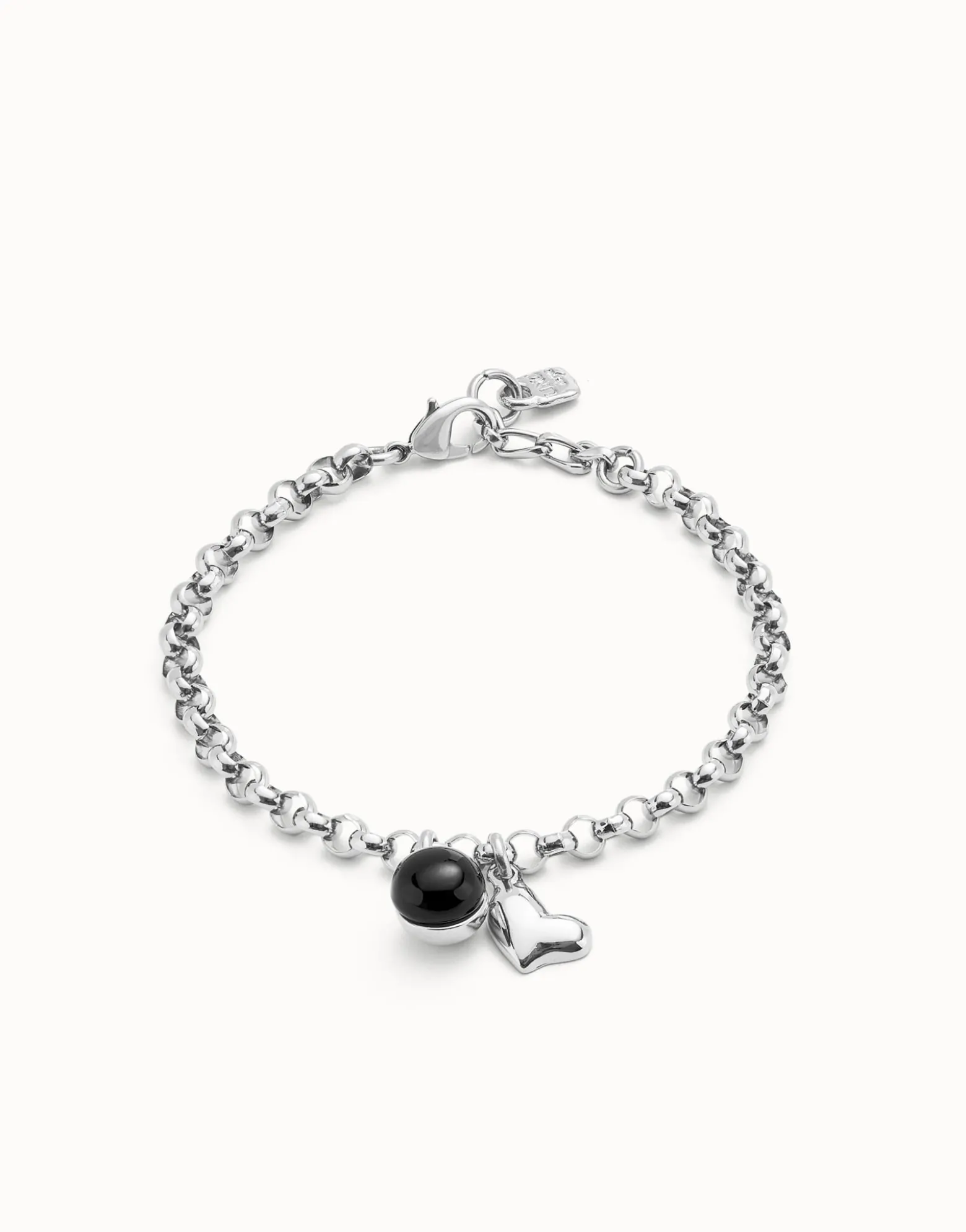 Link chain bracelet with heart charm and murano glass