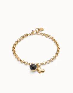 Link chain bracelet with heart charm and murano glass