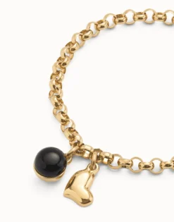 Link chain bracelet with heart charm and murano glass