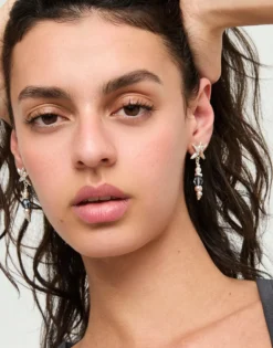 Long earrings with starfish and crystals
