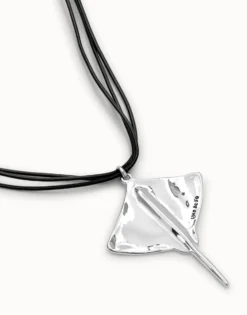 Long leather necklace pendant with manta ray