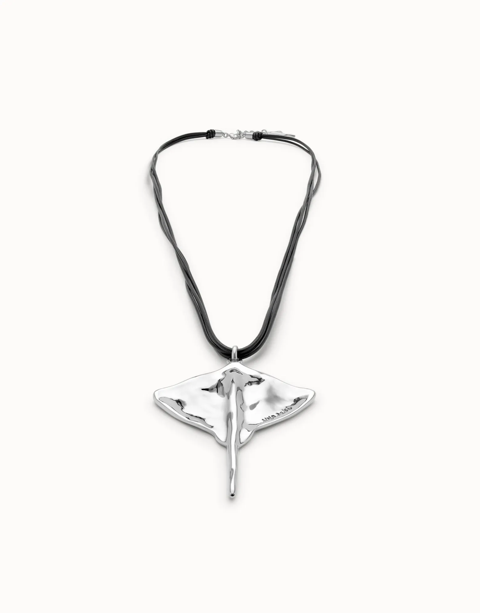 Long leather necklace pendant with manta ray