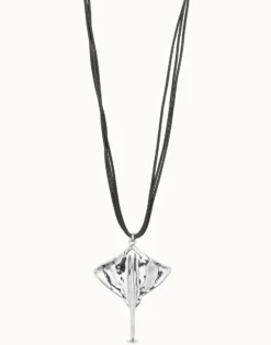 Long leather necklace pendant with manta ray