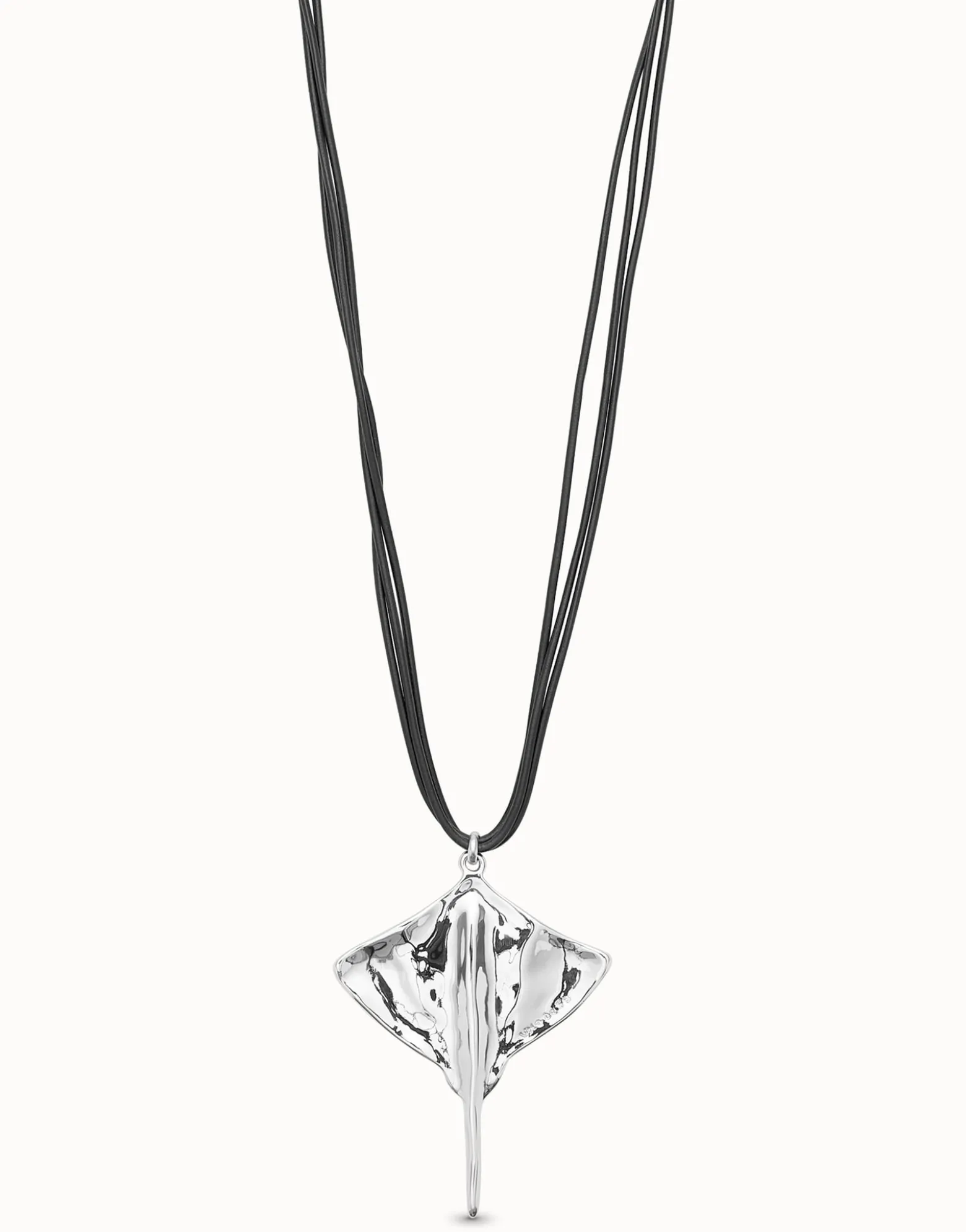 Long leather necklace pendant with manta ray