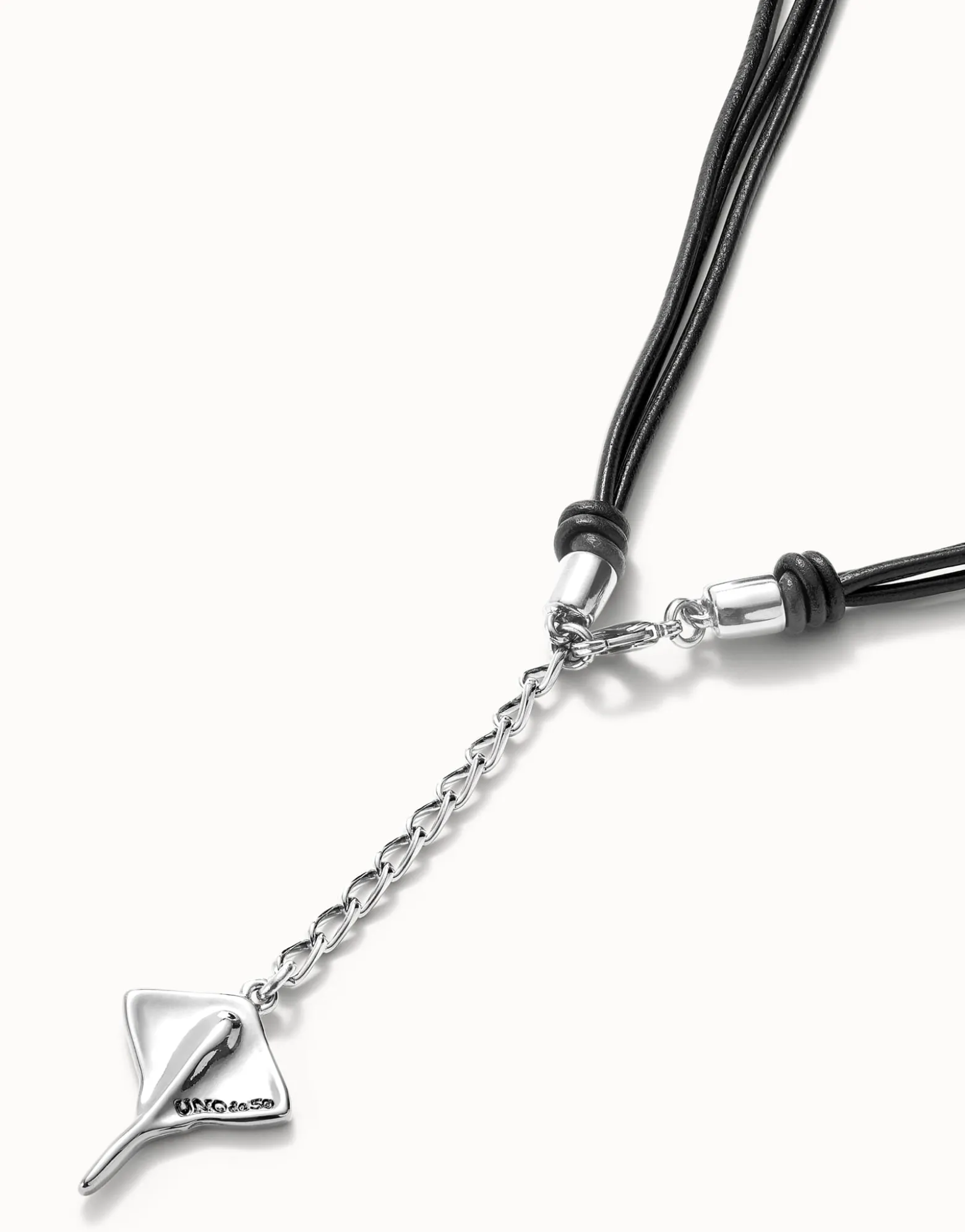 Long leather necklace pendant with manta ray