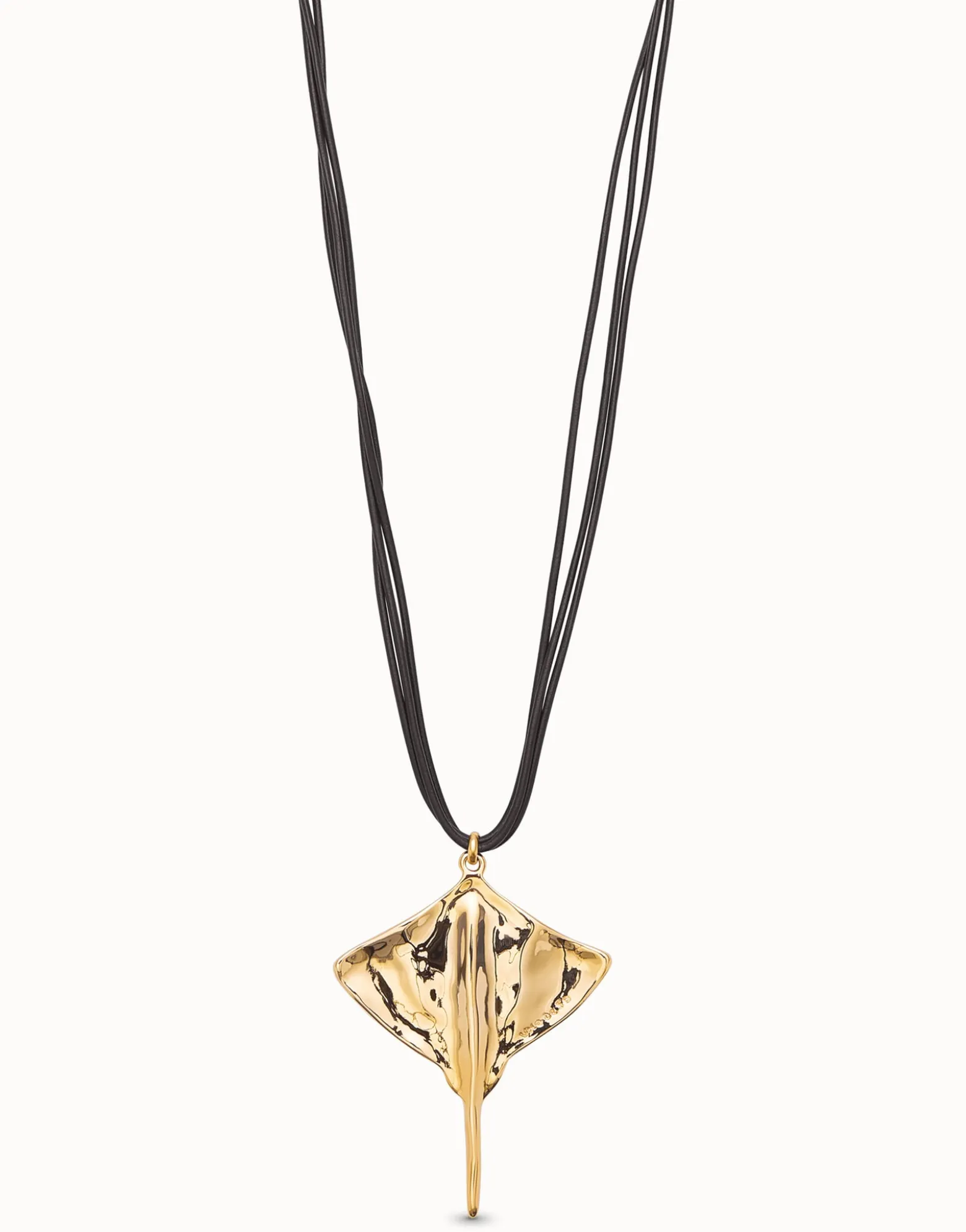 Long leather necklace pendant with manta ray