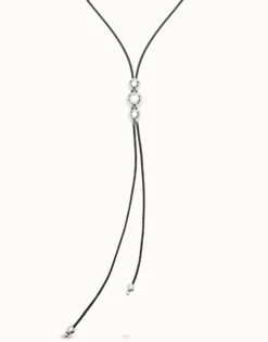 Long leather necklace with three central beads