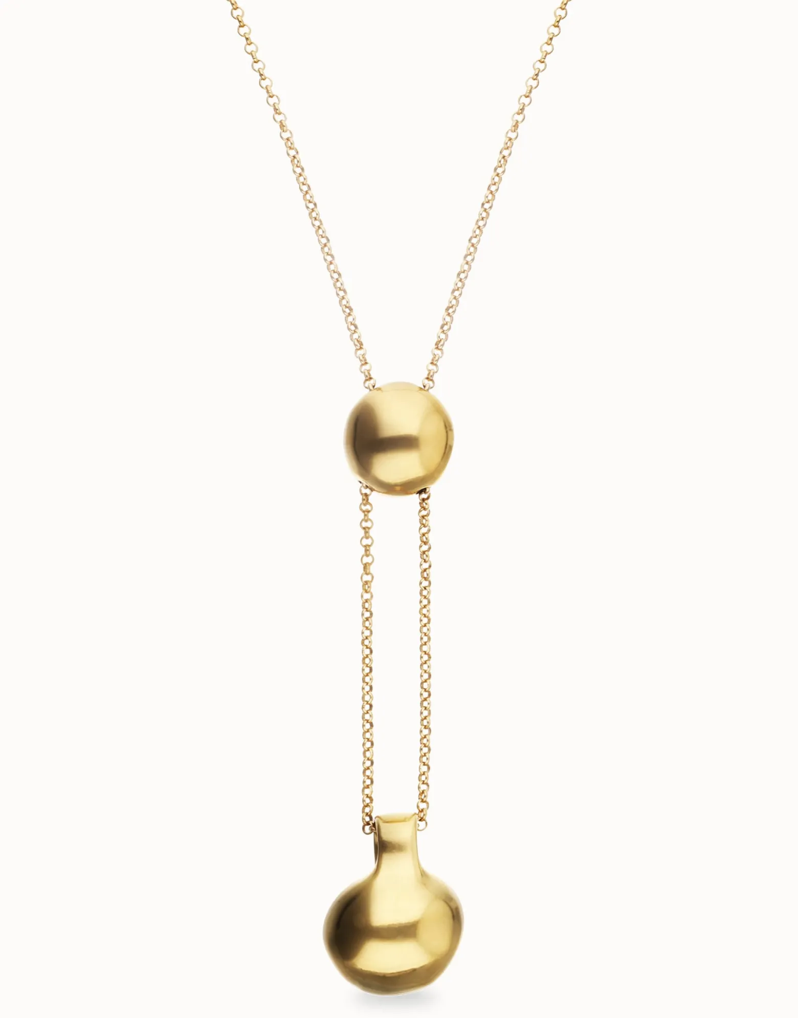 Long necklace with an adjustable chain and two weights