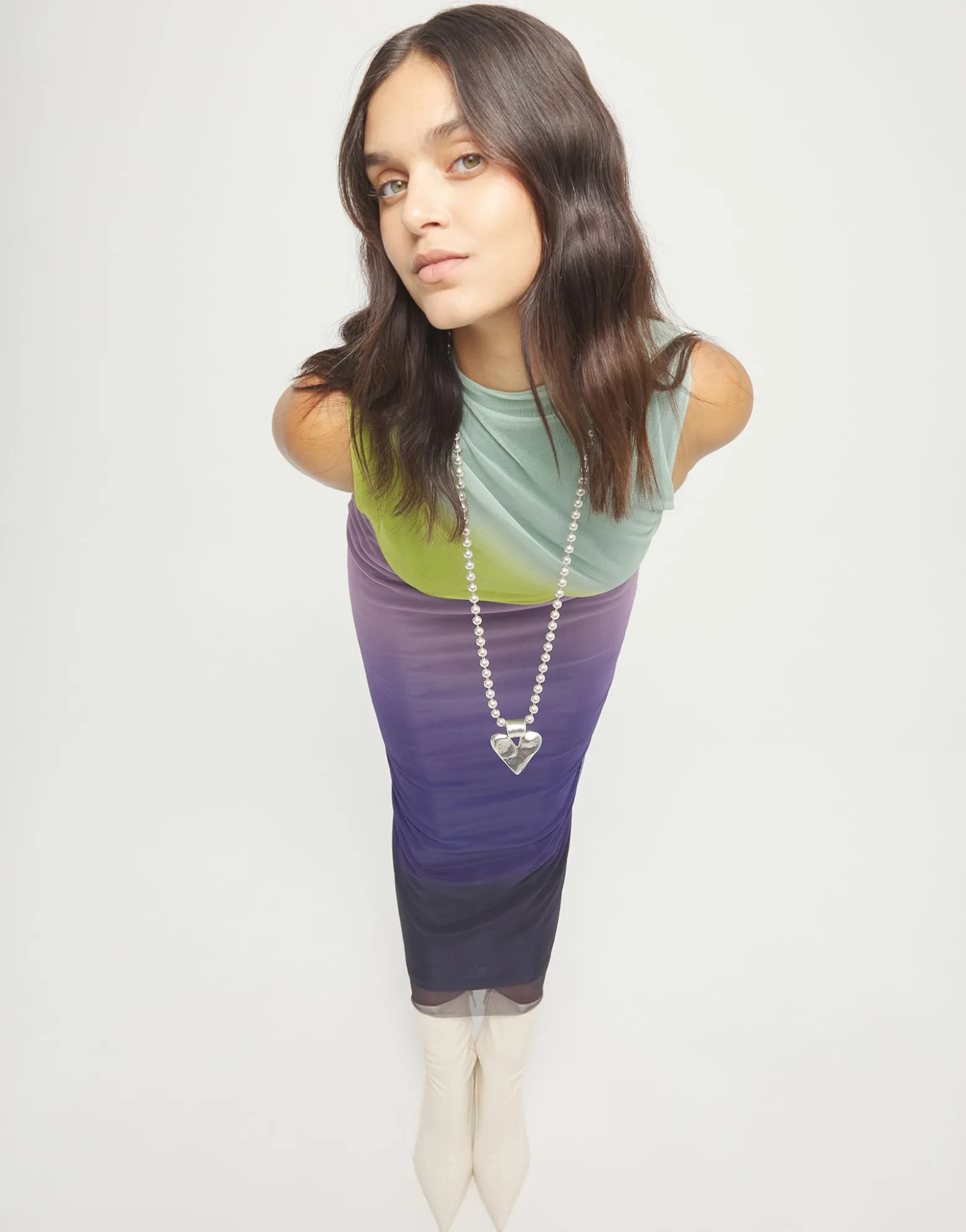 Long necklace with beads and heart detail