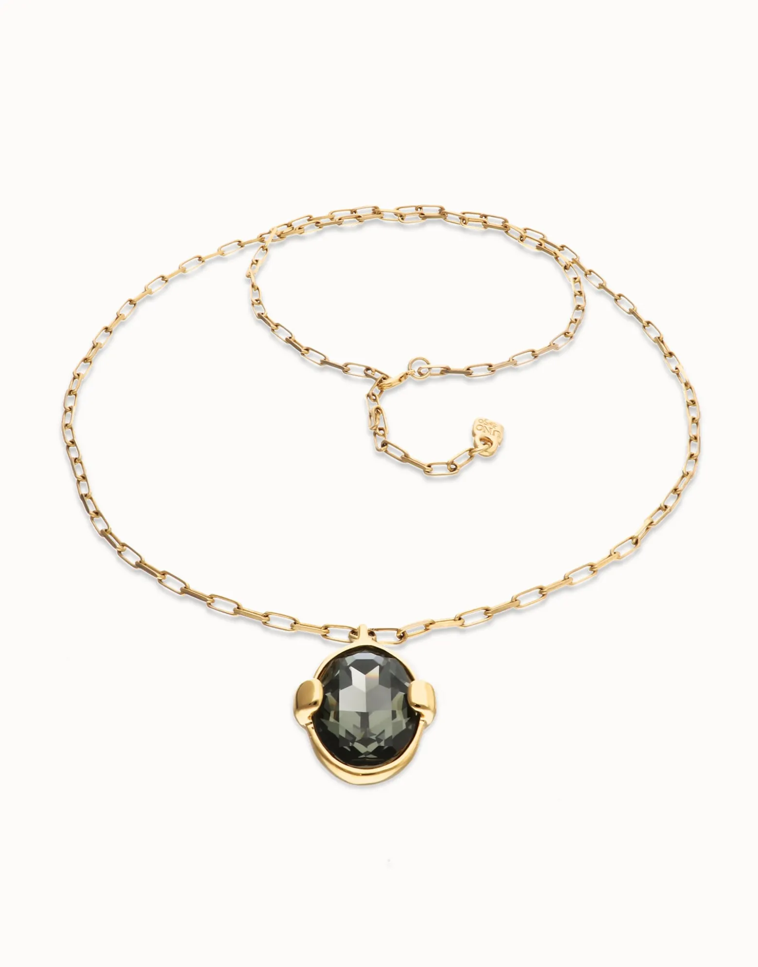Long necklace with gray oval faceted crystal