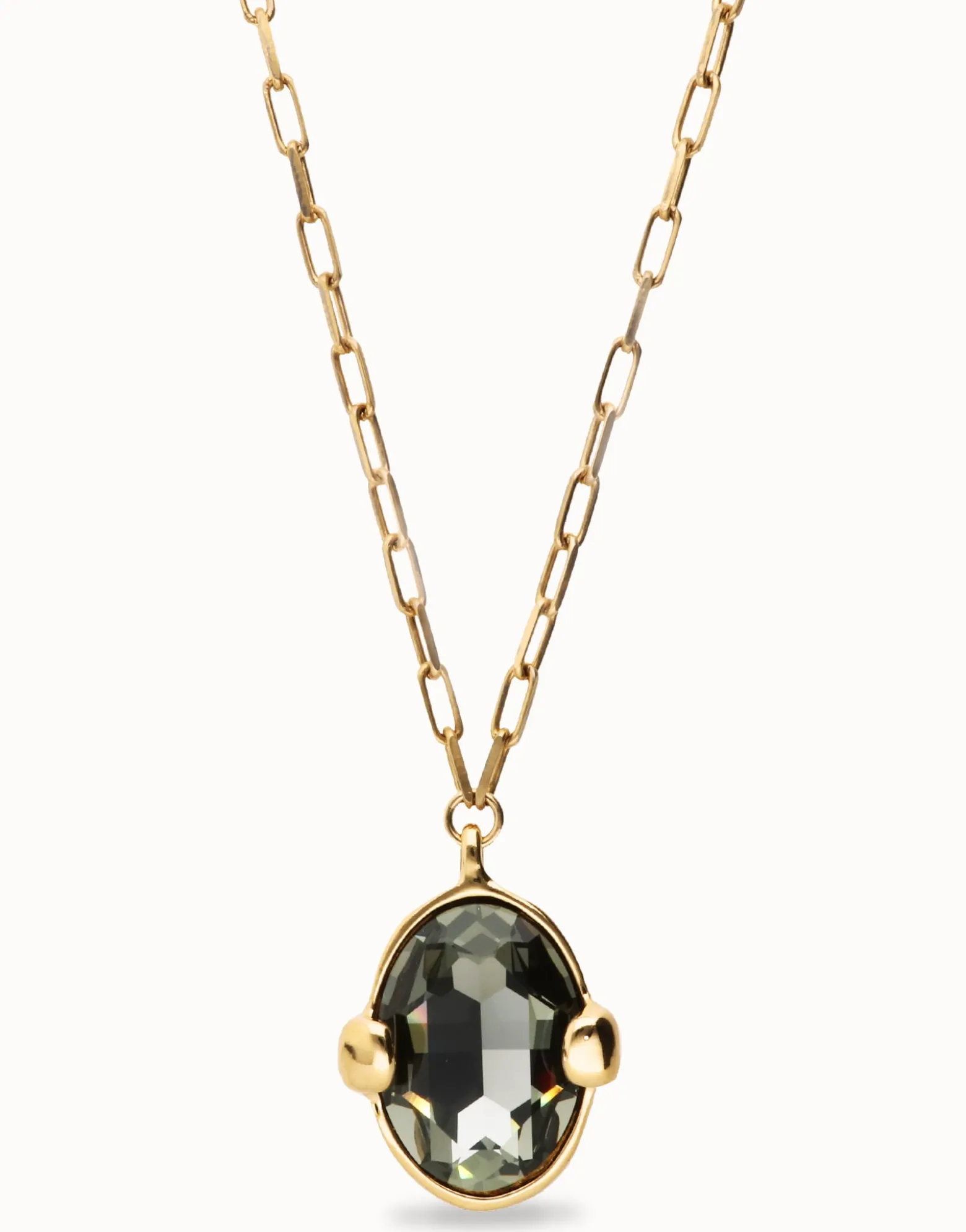 Long necklace with gray oval faceted crystal