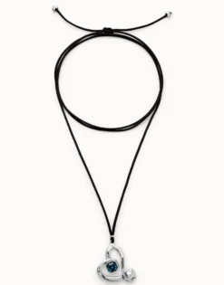 Long pendant and central heart with blue crystal