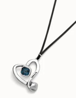 Long pendant and central heart with blue crystal