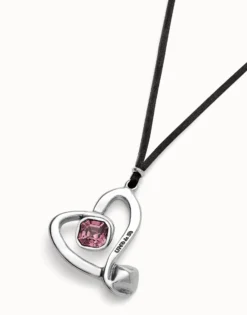 Long pendant and central heart with pink crystal