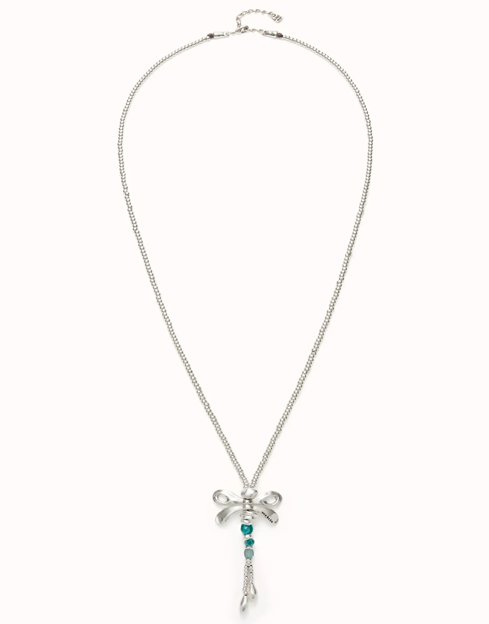 Long pendant necklace with a dragonfly