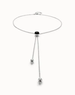 Long pendant necklace with central black murano glass