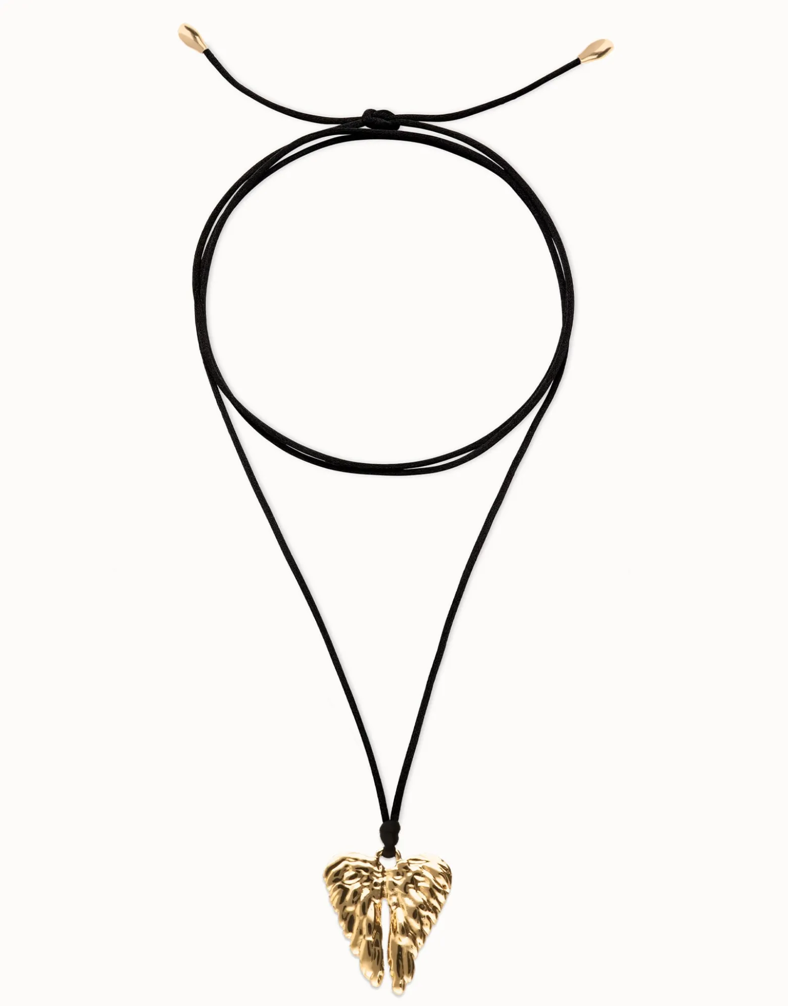 Long silk cord necklace with wing detail
