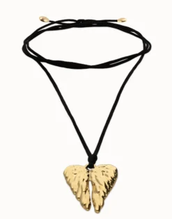 Long silk cord necklace with wing detail