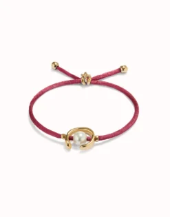 Mauve cord bracelet with a pearl