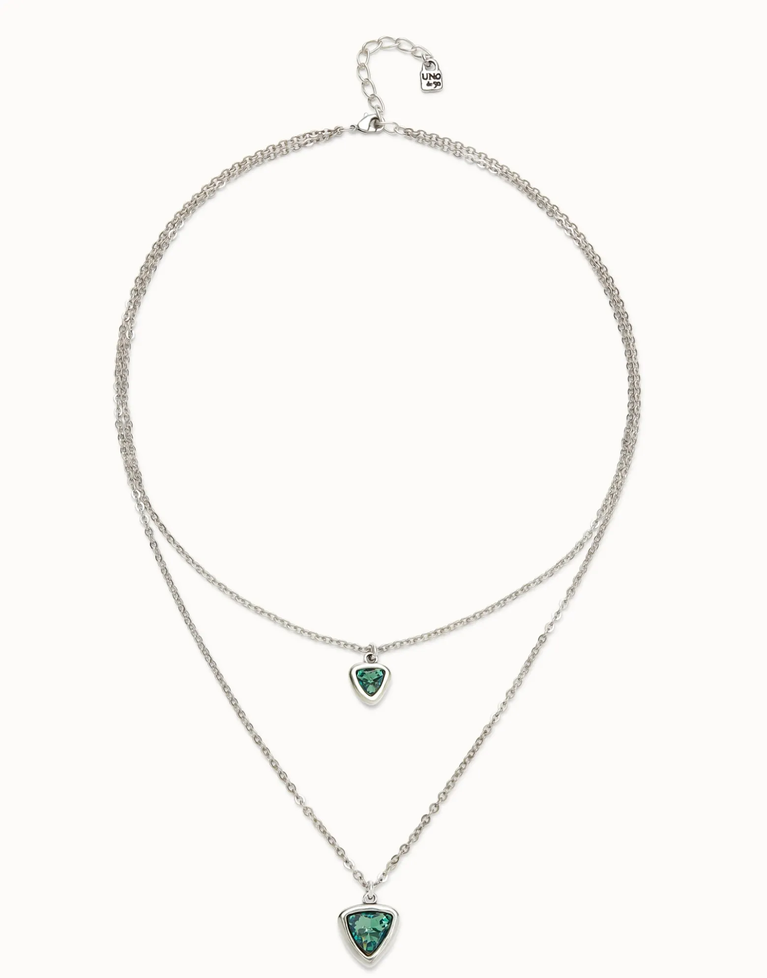 Multi-layer pendant link chain necklace with green crystal