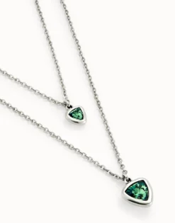 Multi-layer pendant link chain necklace with green crystal
